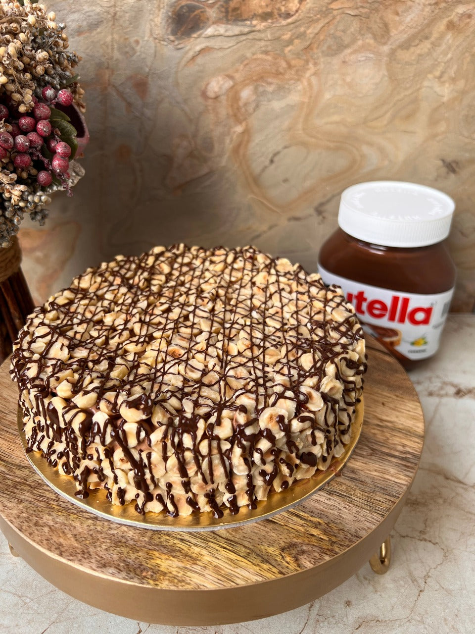 Nutella Layered Brownie Cake With Hazelnuts