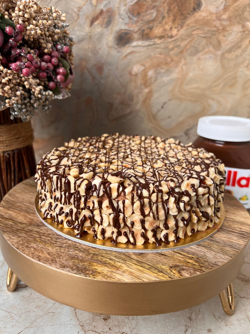 Nutella Layered Brownie Cake With Hazelnuts